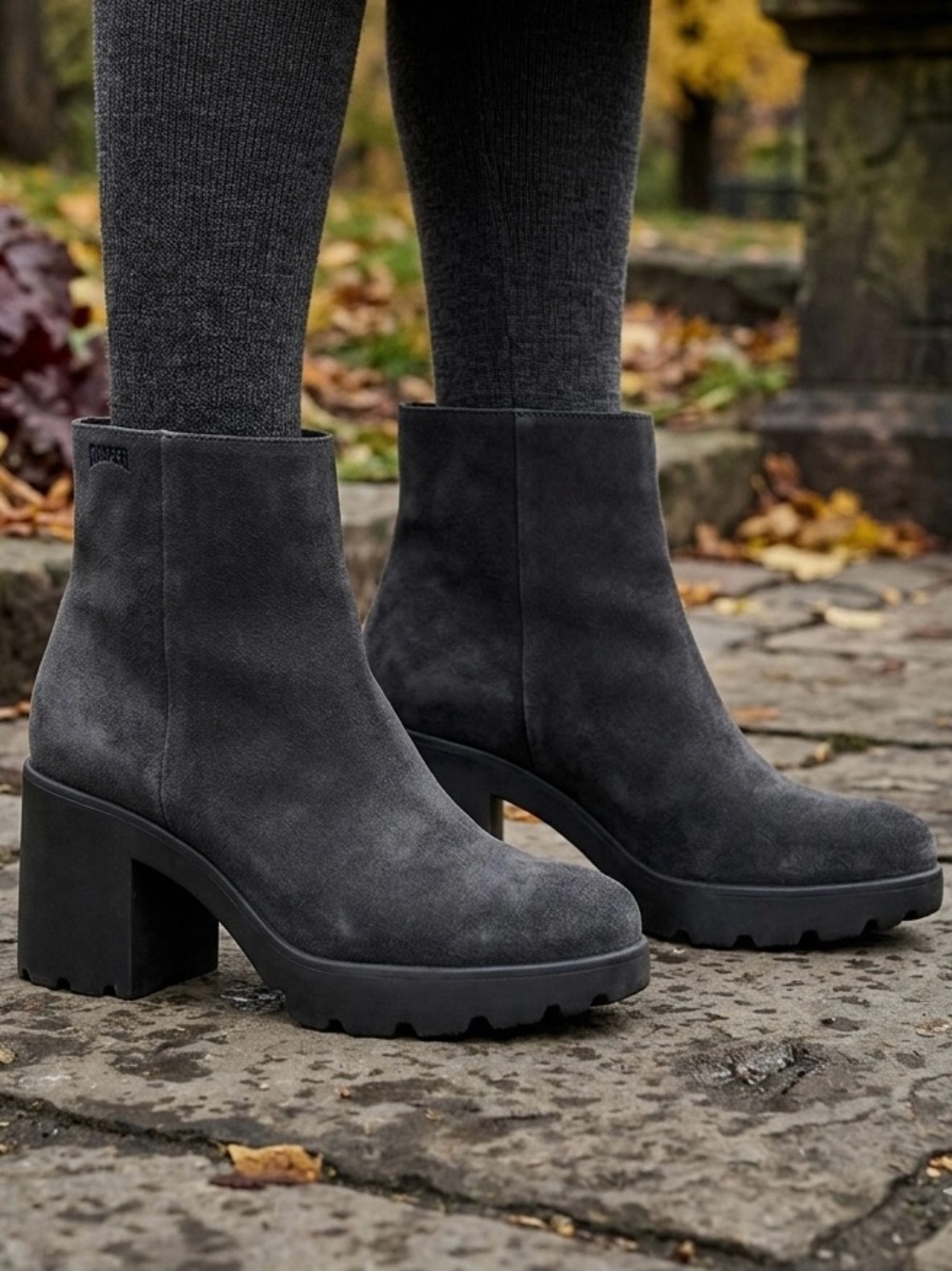 CAMPER Black Suede Platform Ankle Boots Lug Sole Block Heel EU 38